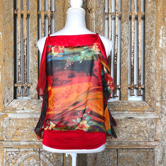 FLAMINGO USA FLORAL BLOUSE TROPICAL SMALL - Picture 3 of 7